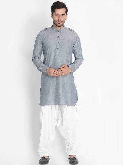 vastramay grey & white relaxed fit kurta set