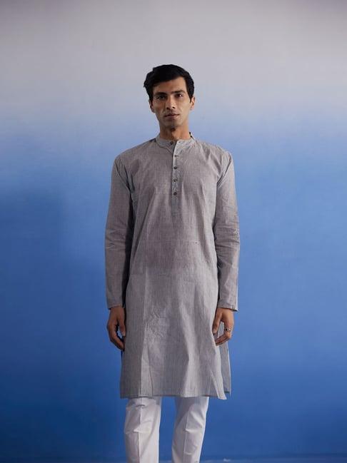 vastramay grey cotton regular fit striped kurta