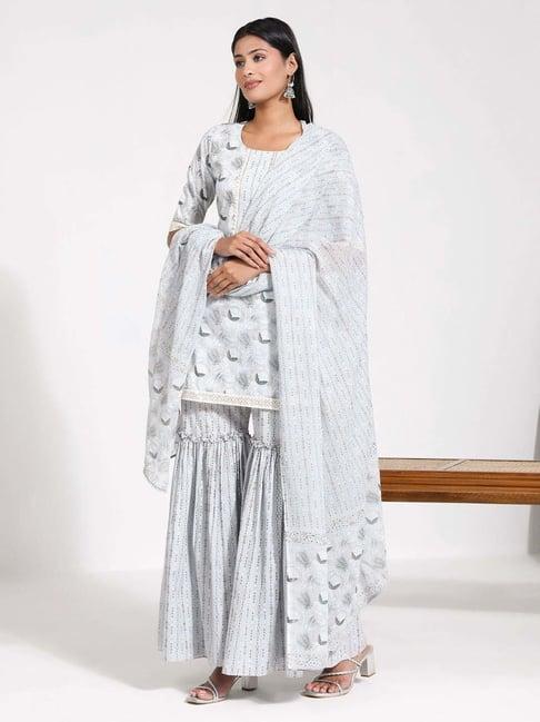 vastramay grey printed kurti sharara set