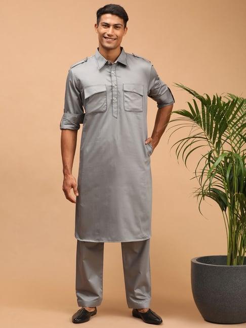 vastramay grey regular fit embroidered kurta bottom set