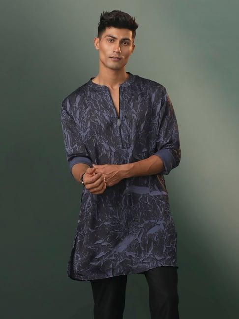 vastramay grey regular fit printed kurta