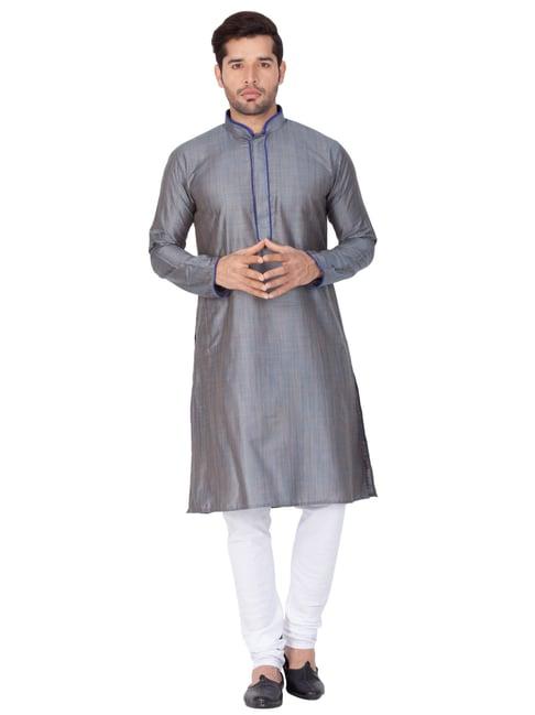 vastramay grey straight fit self pattern kurta set