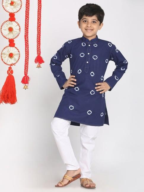 vastramay kids blue & white cotton over dyed kurta set