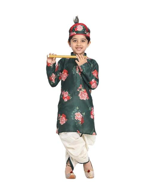 vastramay kids green printed kurta set