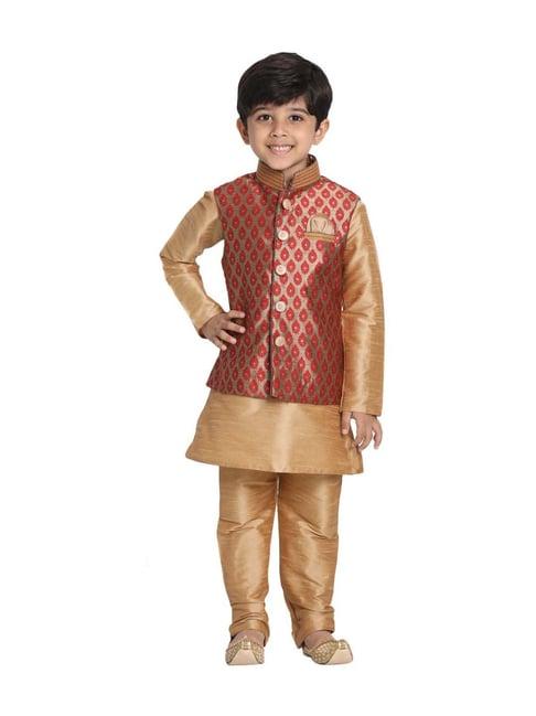 vastramay kids maroon & rose gold embellished kurta set