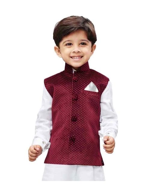 vastramay kids maroon printed nehru jacket