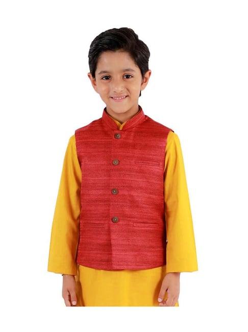 vastramay kids maroon textured nehru jacket