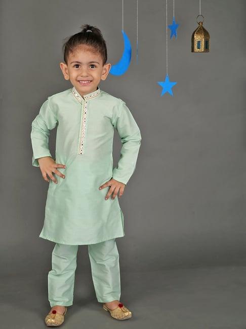 vastramay kids mint green regular fit kurta set