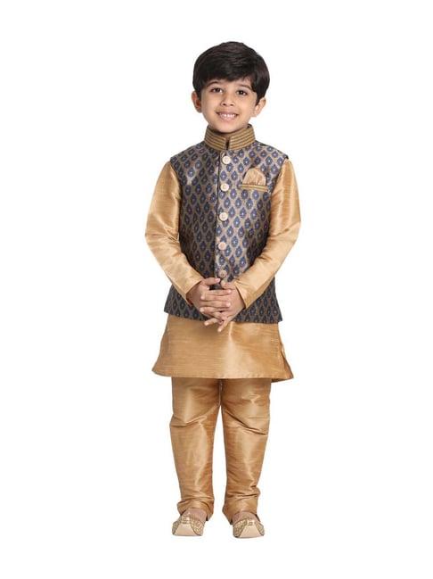 vastramay kids navy & rose gold embellished kurta set