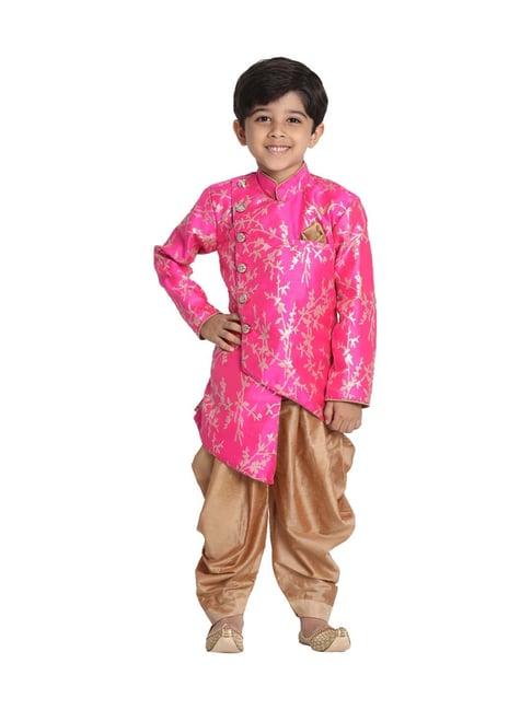 vastramay kids pink & rose gold embellished sherwani set