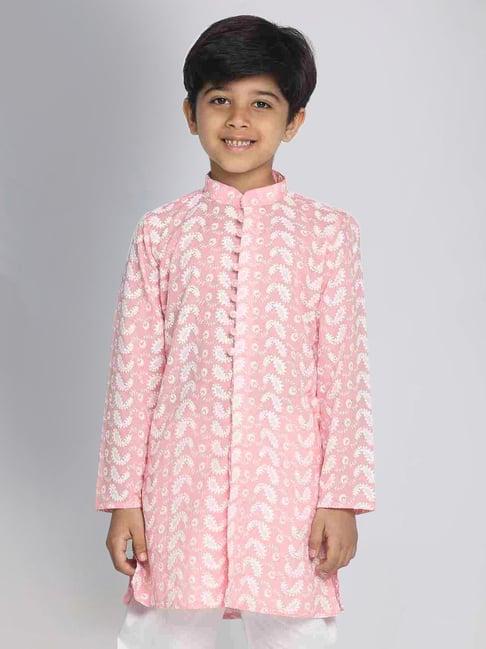 vastramay kids pink cotton embroidered kurta