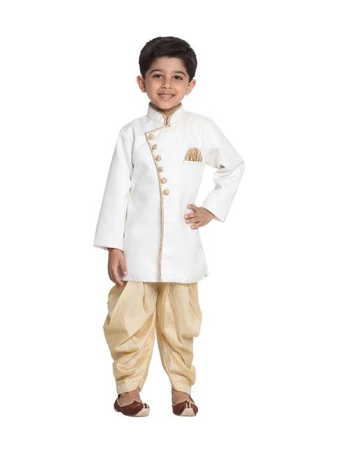 vastramay kids white & gold sherwani set