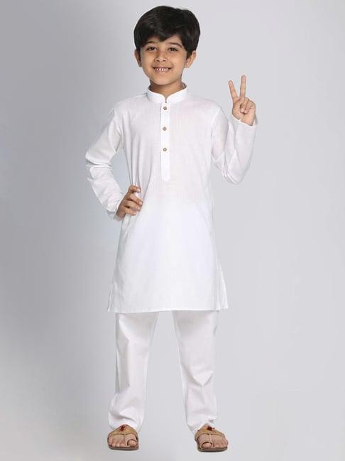 vastramay kids white regular fit kurta set