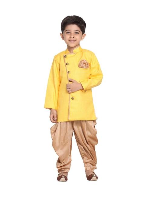 vastramay kids yellow & rose gold sherwani set