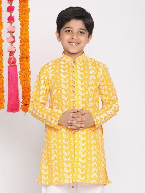 vastramay kids yellow & white cotton embroidered kurta