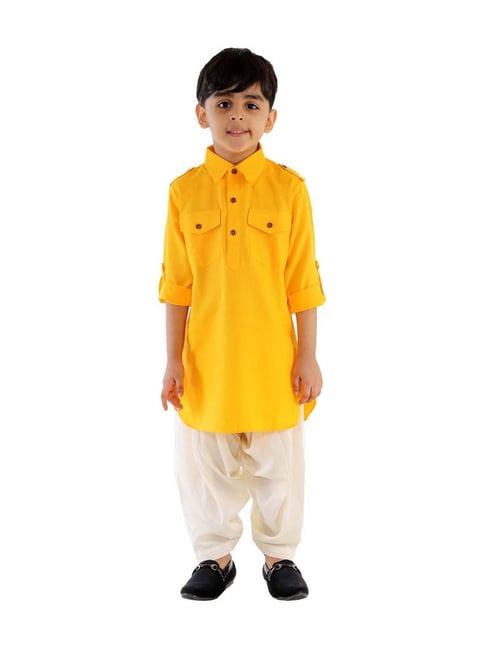 vastramay kids yellow pathani kurta set
