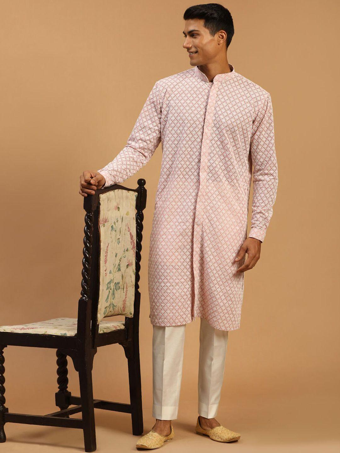 vastramay mandarin collar geometric embroidered chikankari kurta with pyjama