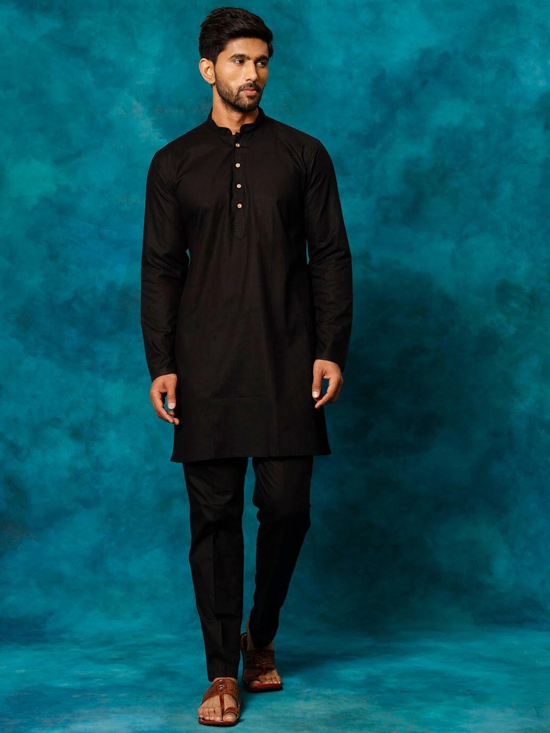 vastramay mandarin collar straight kurta with pyjamas