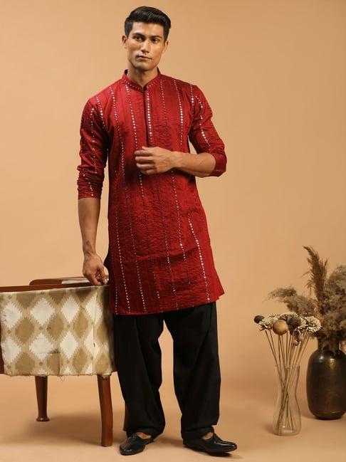 vastramay maroon & black regular fit embroidered kurta bottom set