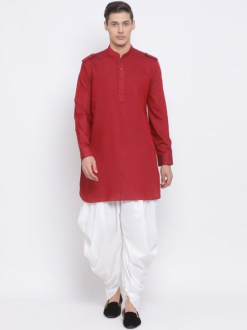 vastramay maroon & white relaxed fit kurta set