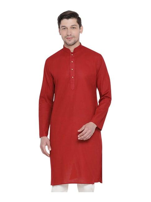 vastramay maroon cotton linen straight fit kurta