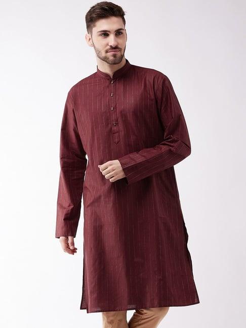 vastramay maroon cotton straight fit striped kurtas