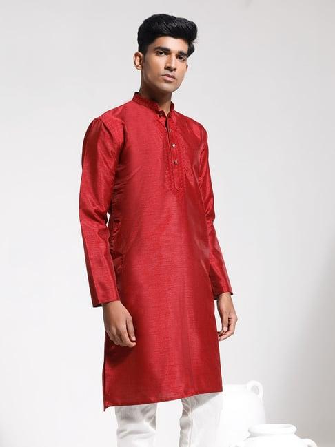 vastramay maroon regular fit embroidered kurta