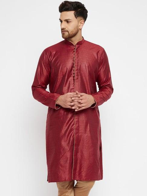 vastramay maroon straight fit printed kurtas