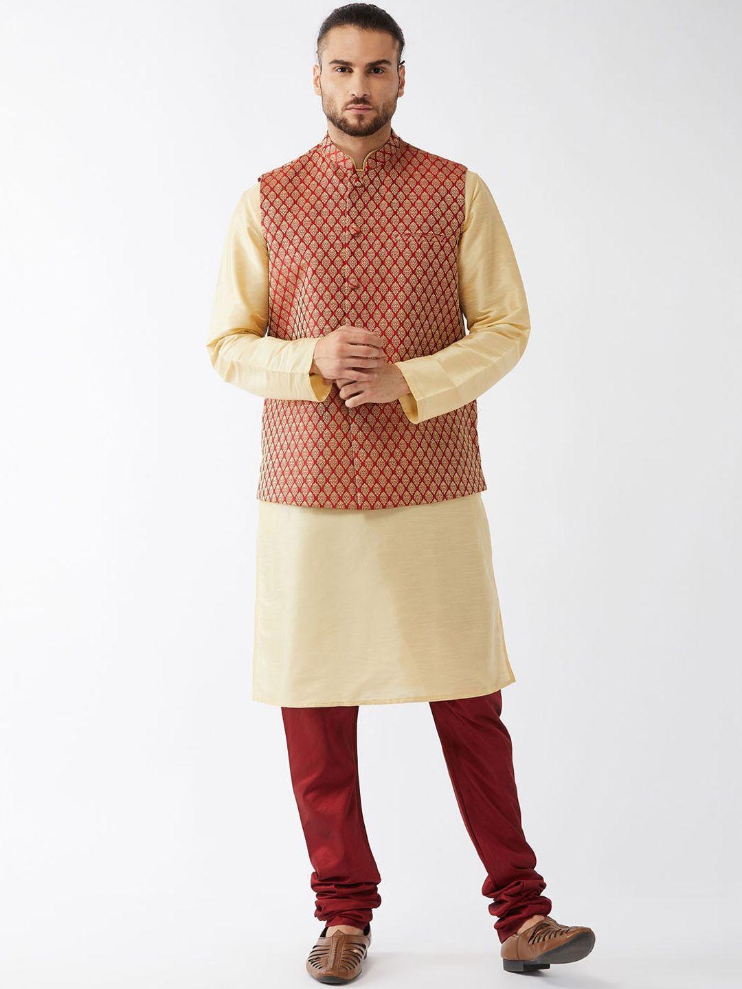 vastramay men beige regular kurta with churidar