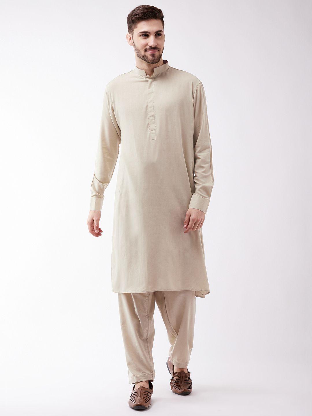 vastramay men beige solid kurta with pyjamas