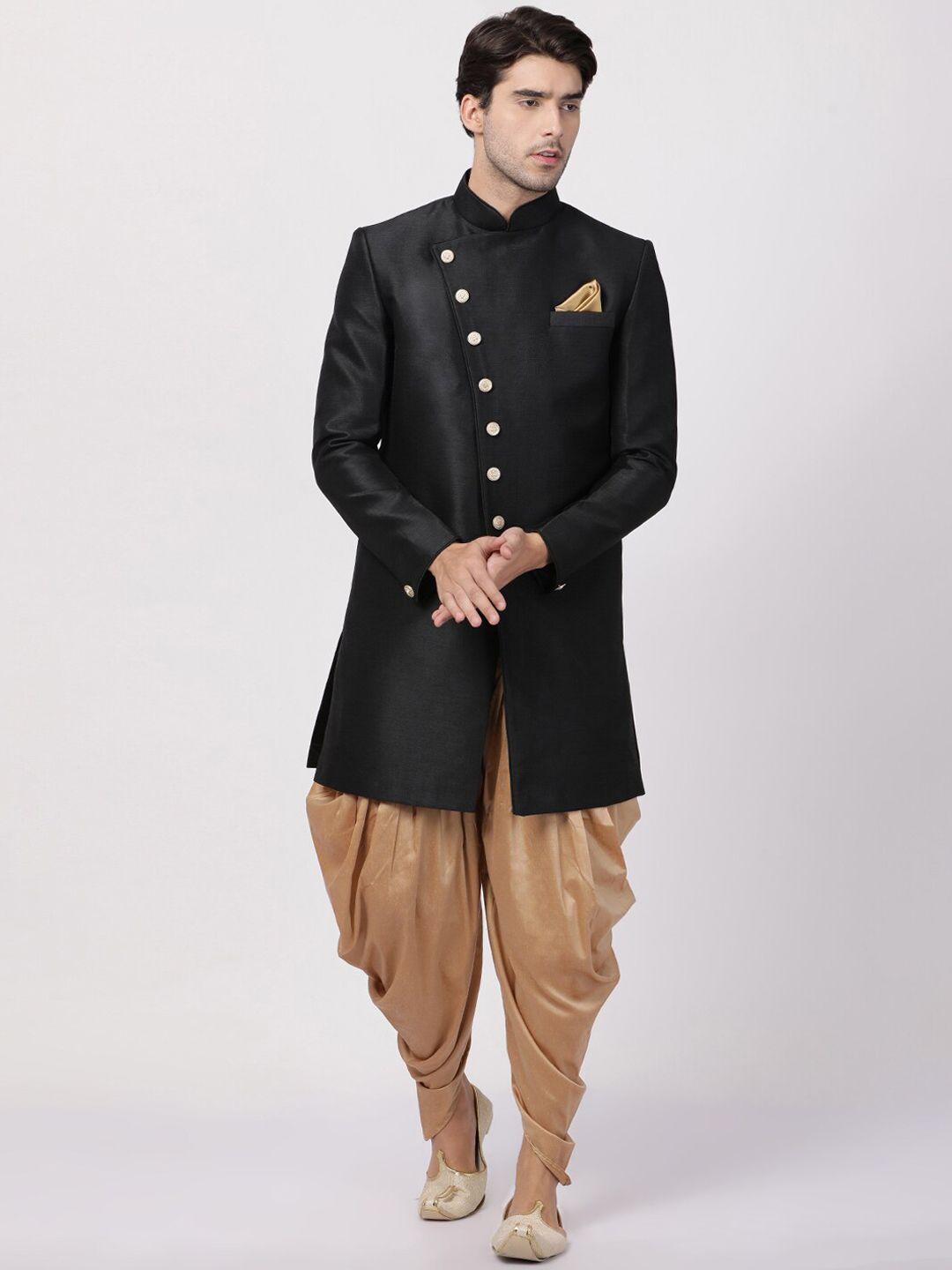 vastramay men black self-design sherwani set