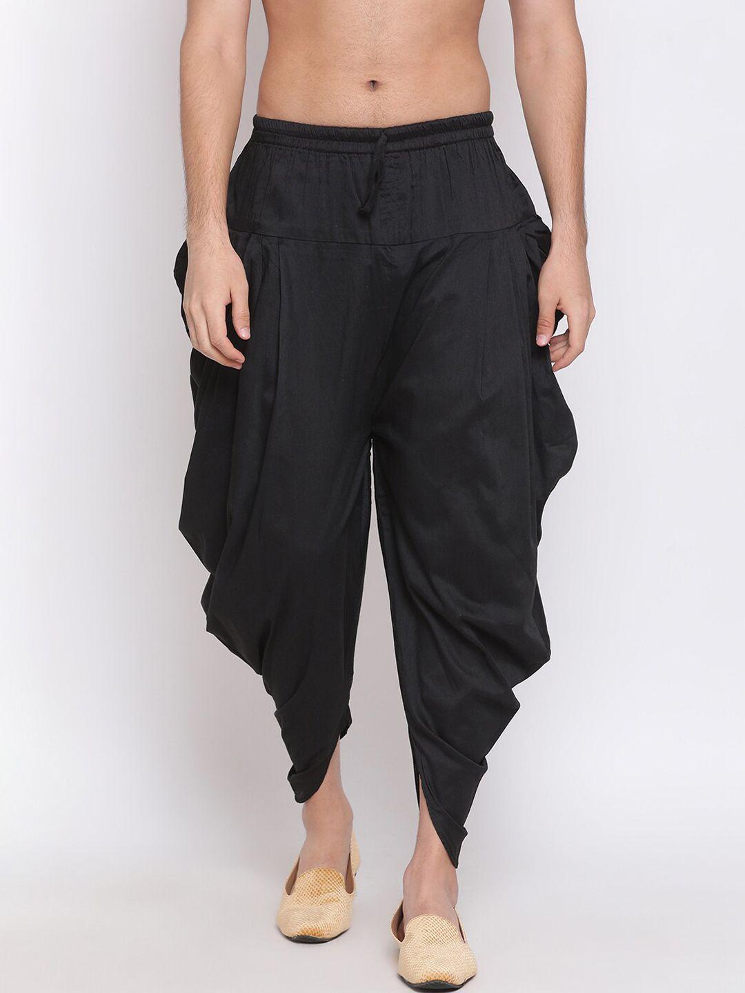 vastramay men black solid dhoti pants