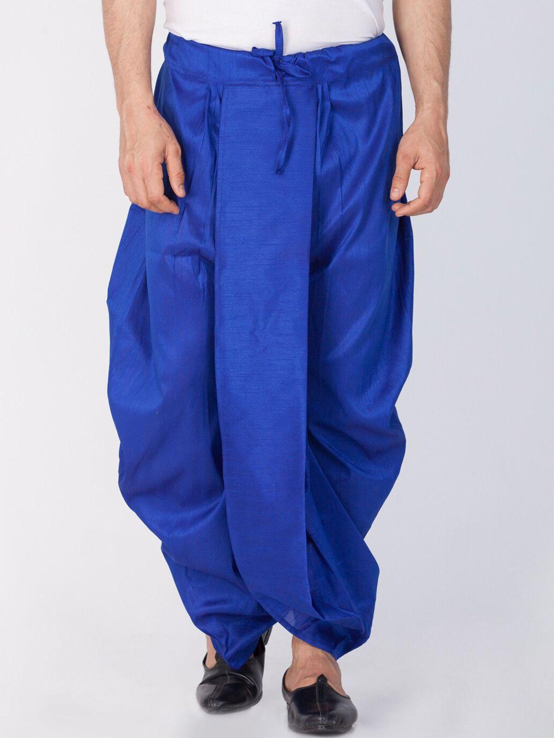 vastramay men blue solid silk dhoti pants