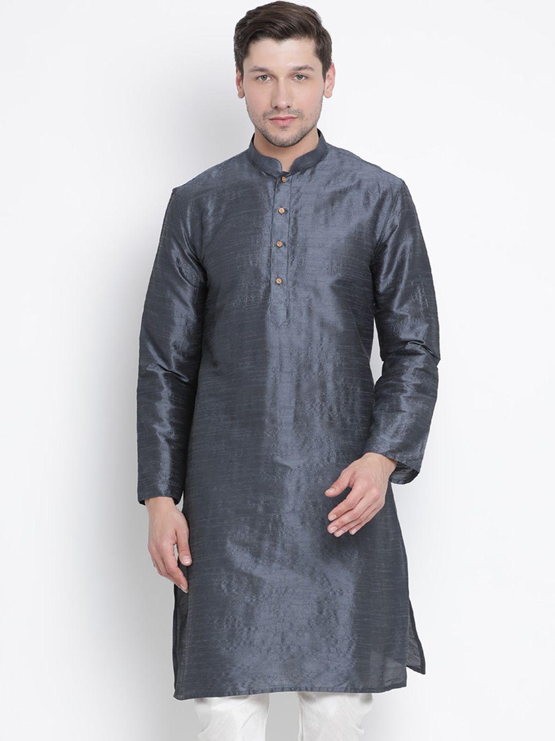 vastramay men charcoal woven design kurta