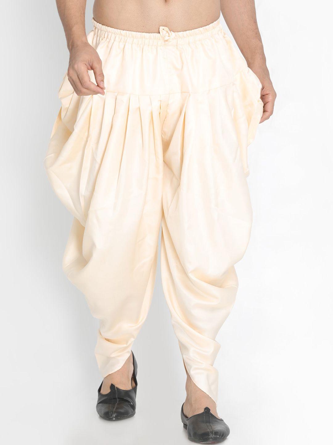 vastramay men cream-colored solid dhoti pants