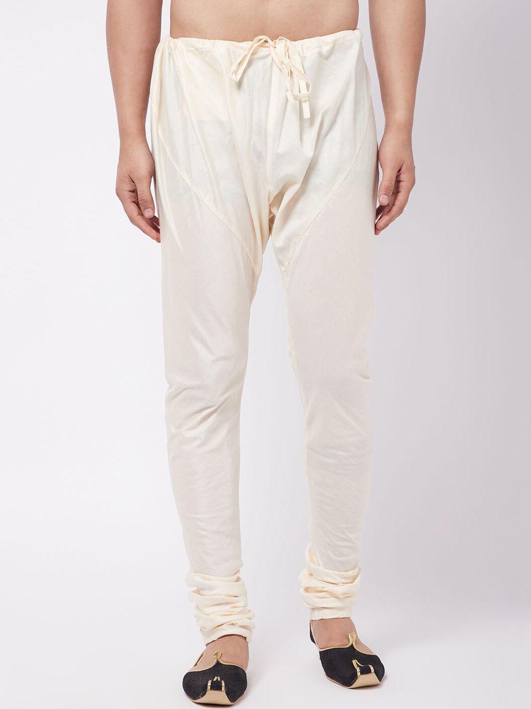 vastramay men cream-coloured solid relaxed-fit pyjama