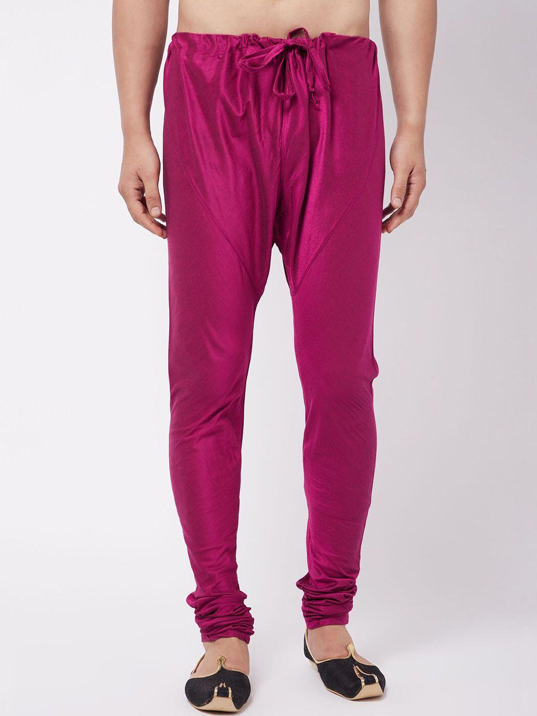 vastramay men fuchsia pink solid relaxed-fit pyjama