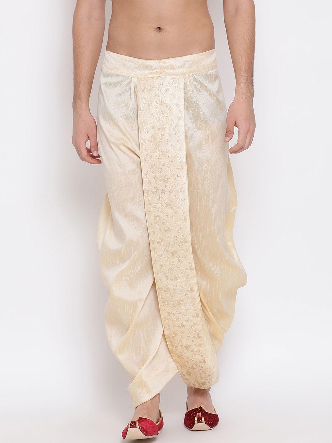 vastramay men gold-coloured embroidered silk-blend ethnic dhoti