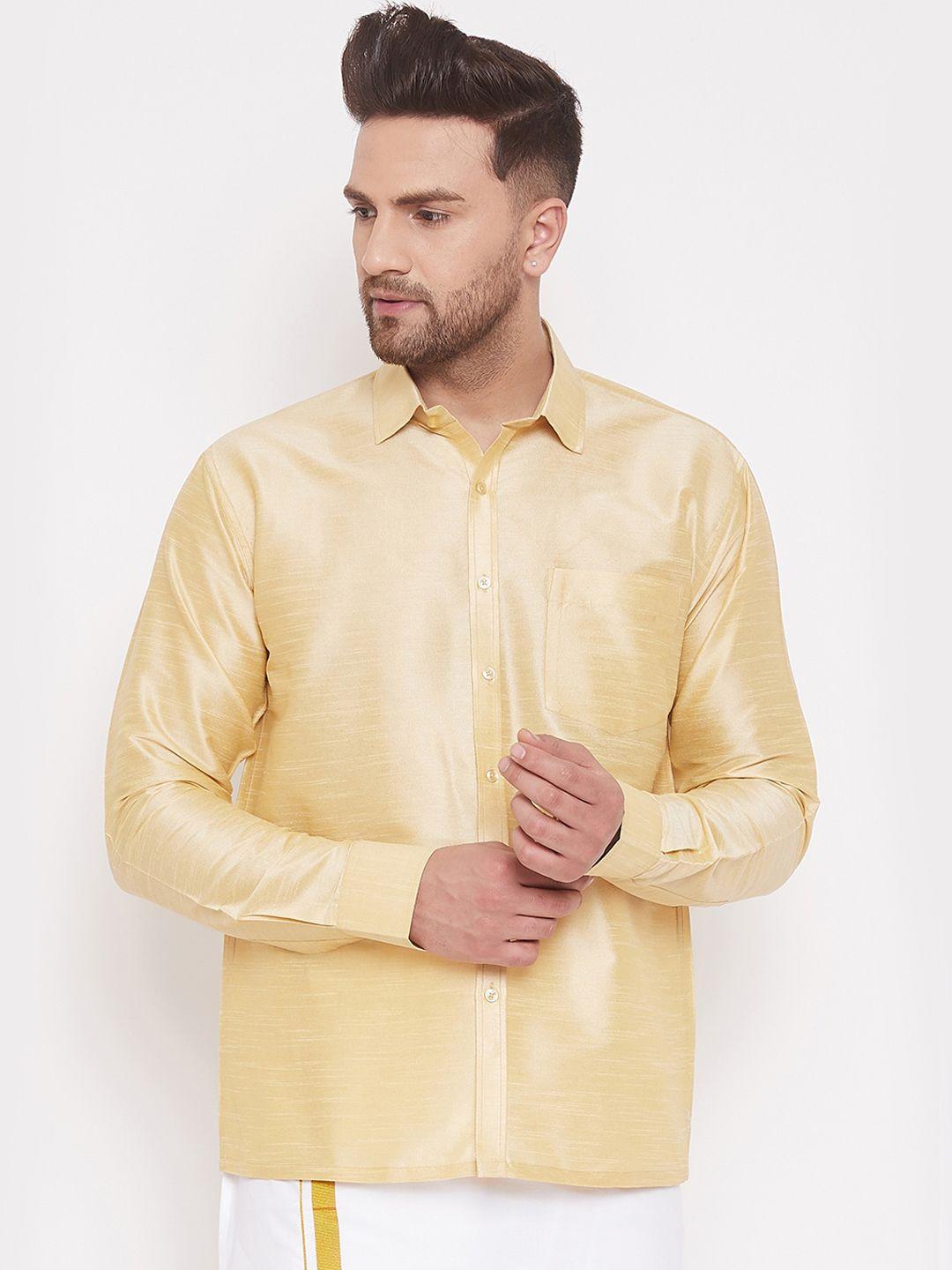 vastramay men gold solid ethnic shirt