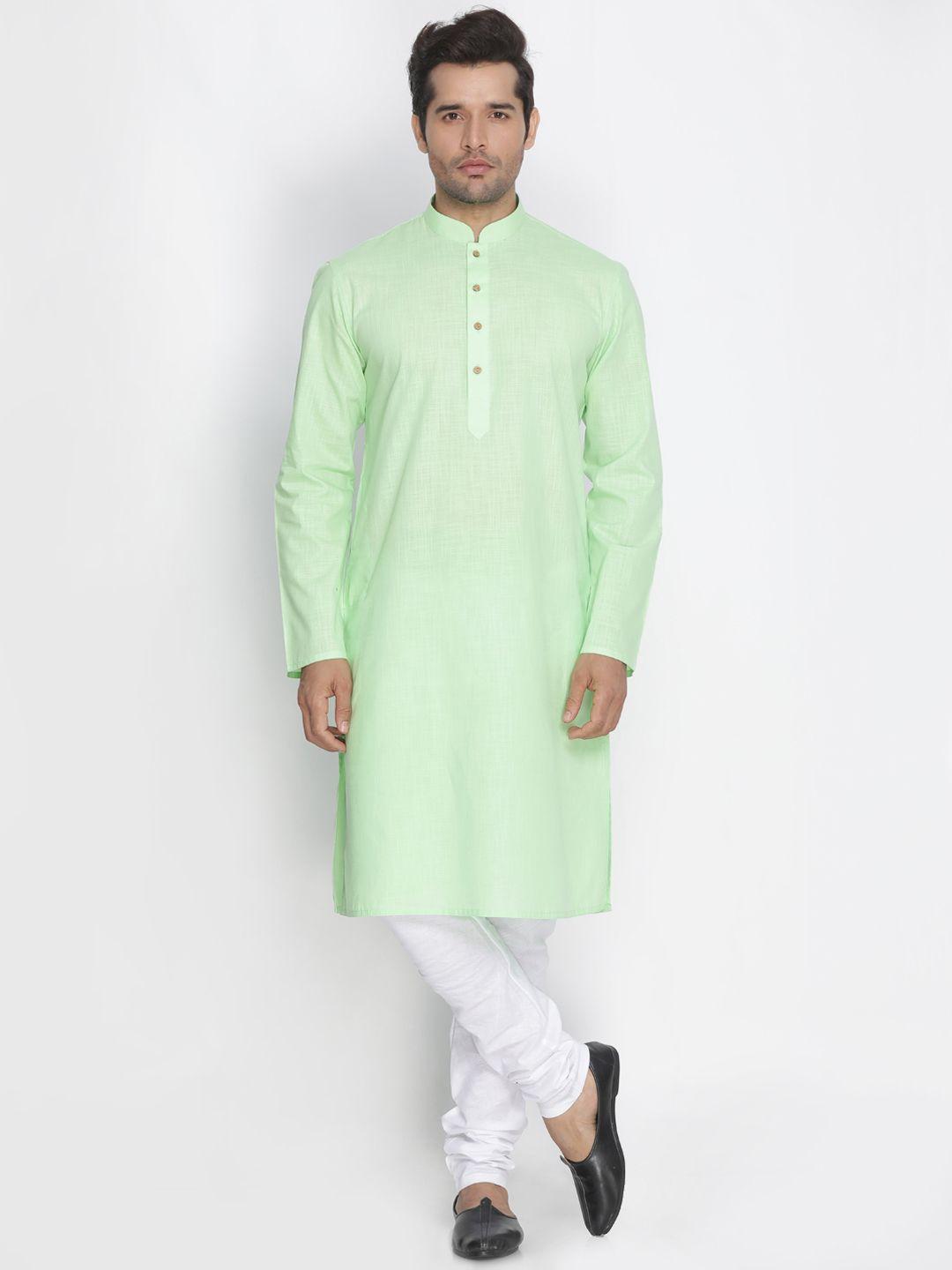 vastramay men green solid kurta with churidar