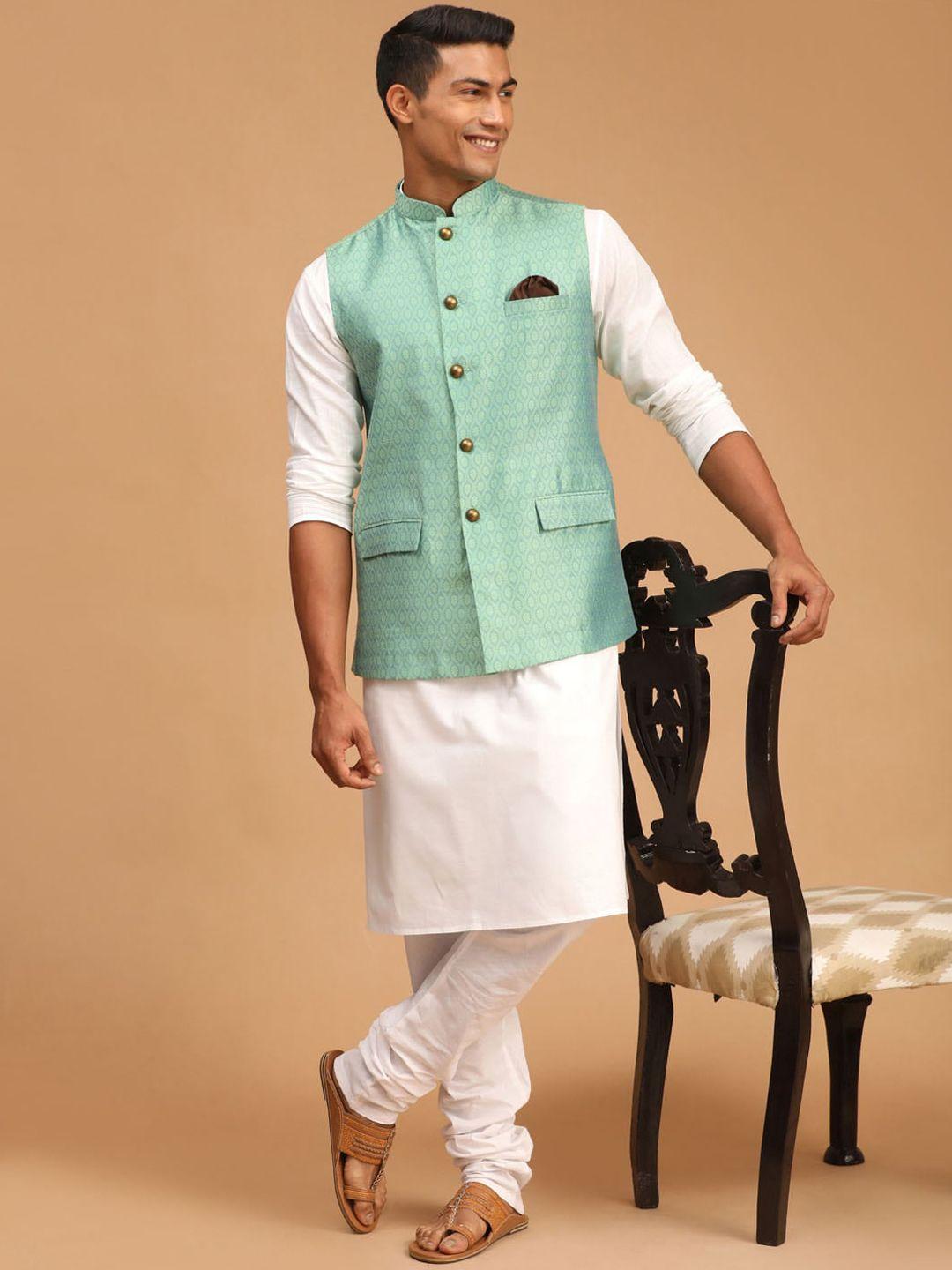 vastramay men kurta & pyjama with printed nehru jacket