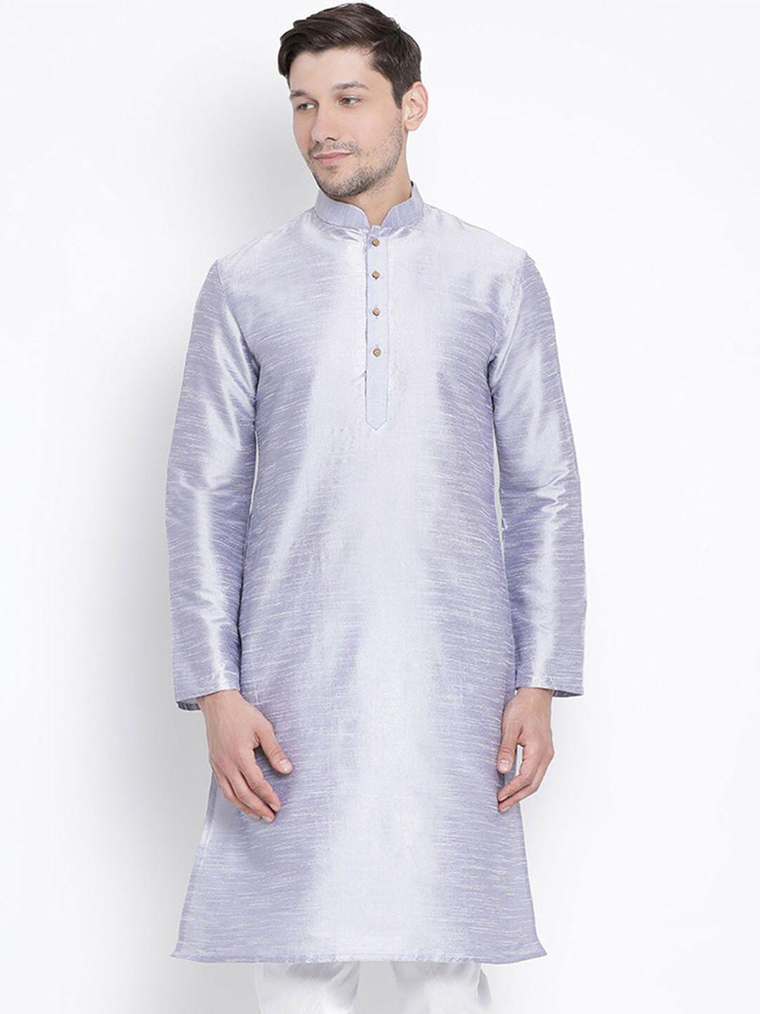 vastramay men lavender silk blend kurta