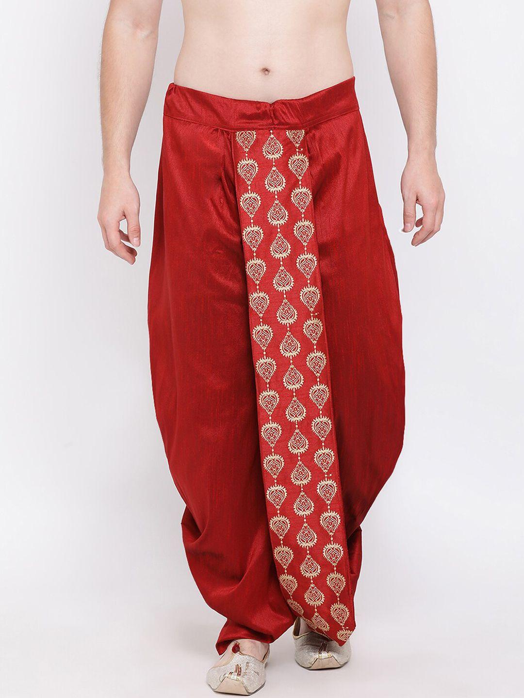 vastramay men maroon& gold-coloured embroidered dhoti