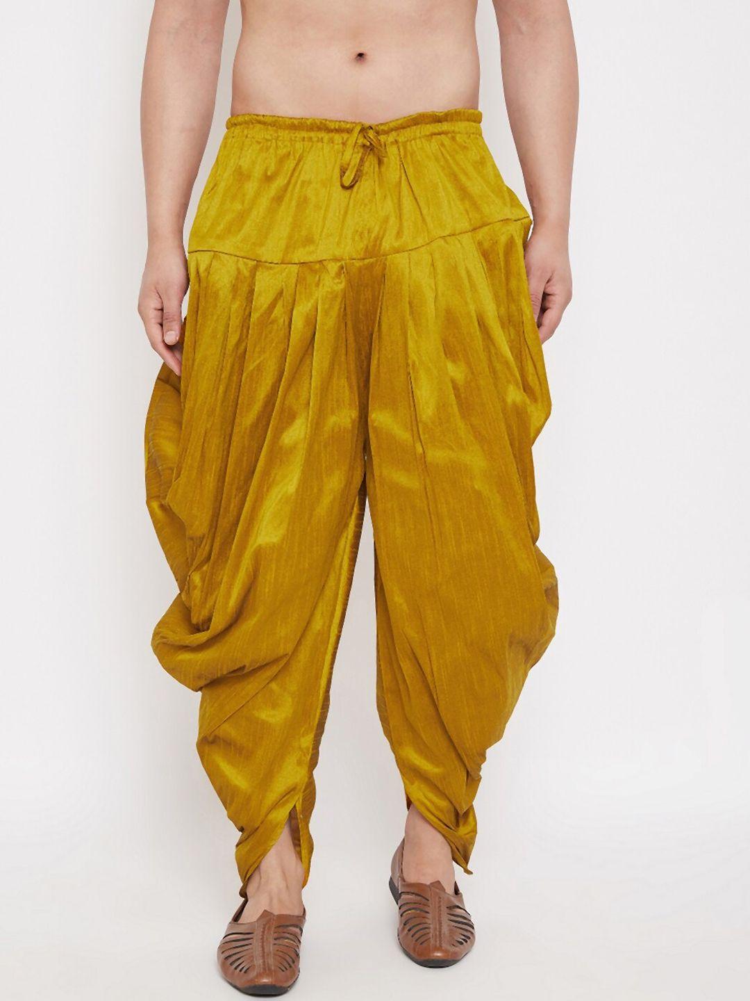 vastramay men mustard yellow solid cowl dhoti pants
