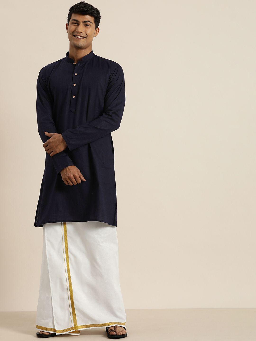 vastramay men navy blue kurta