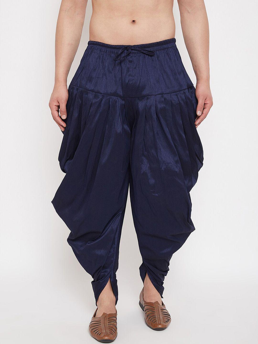 vastramay men navy blue solid cowl dhoti pants