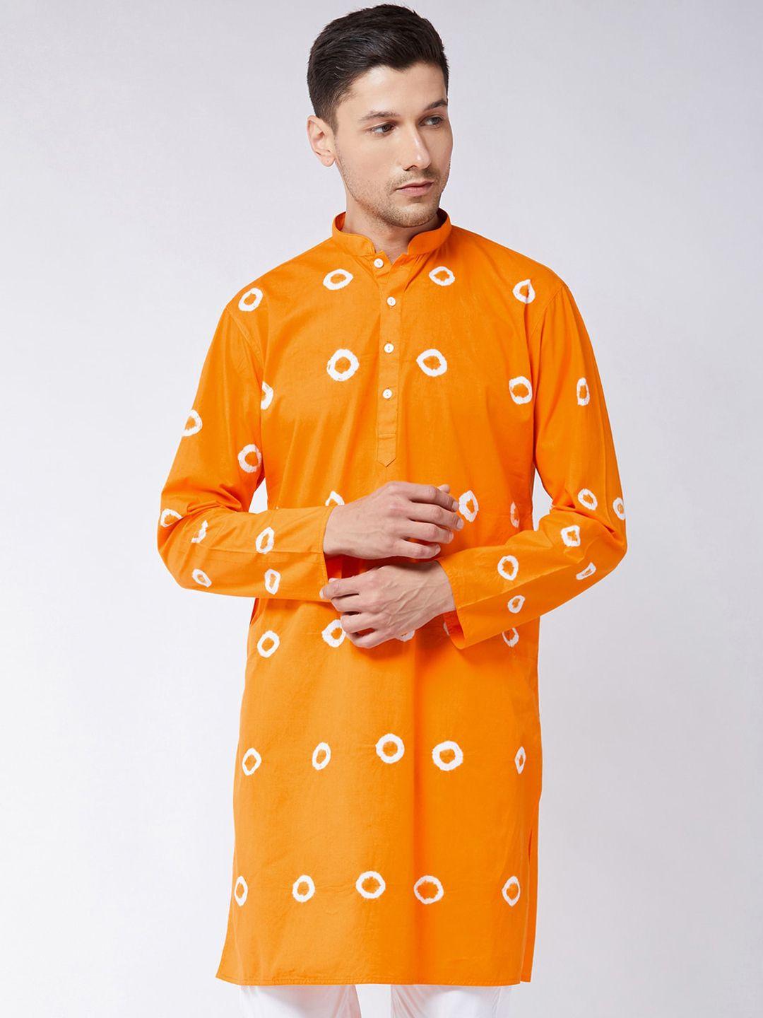vastramay men orange pure cotton bandhani dyed kurta