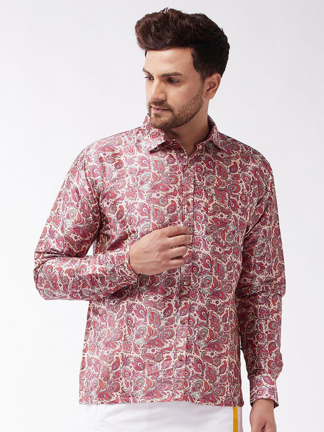 vastramay men pink premium printed casual shirt