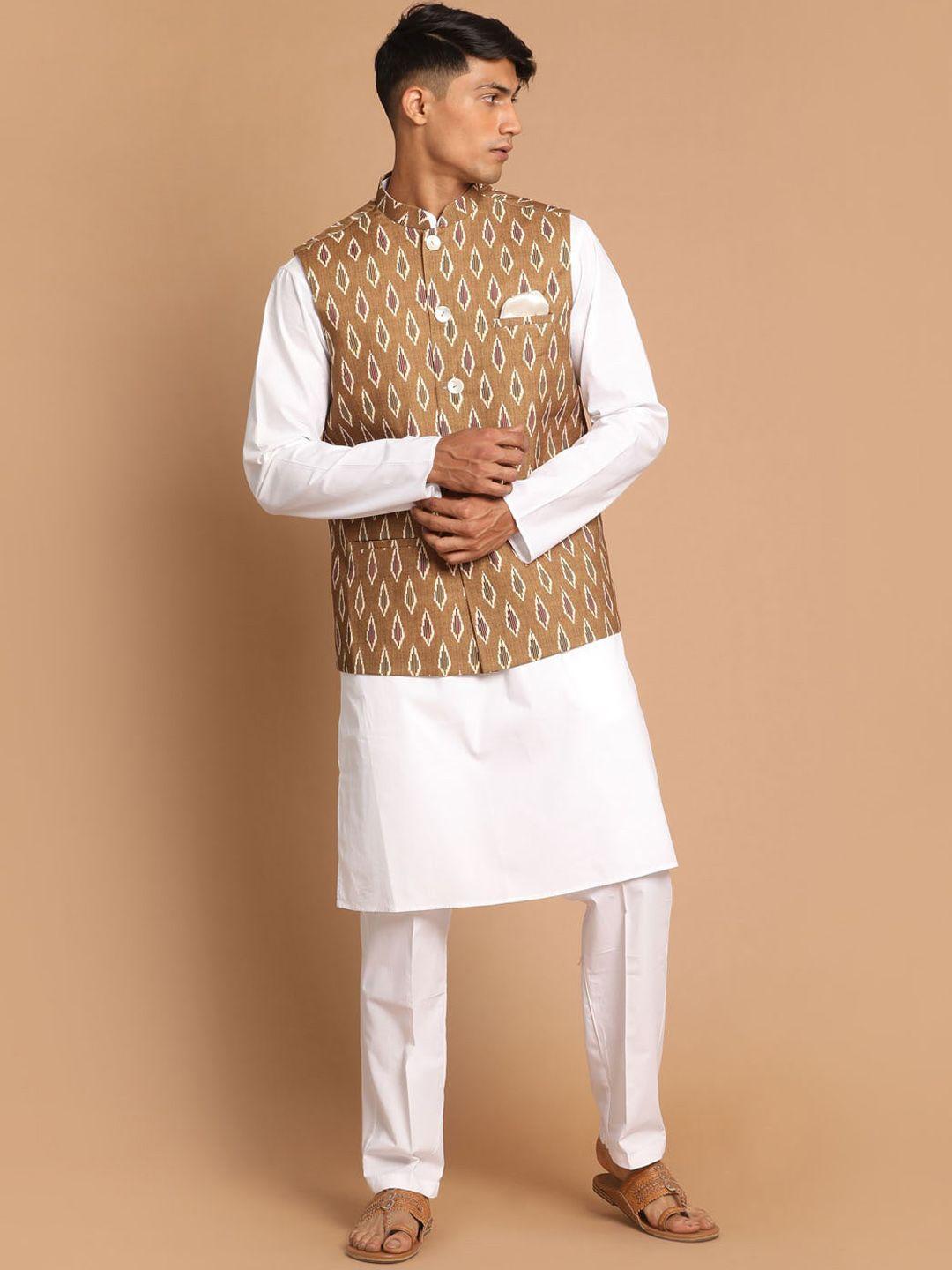 vastramay men pure cotton kurta with trousers &nehru jacket