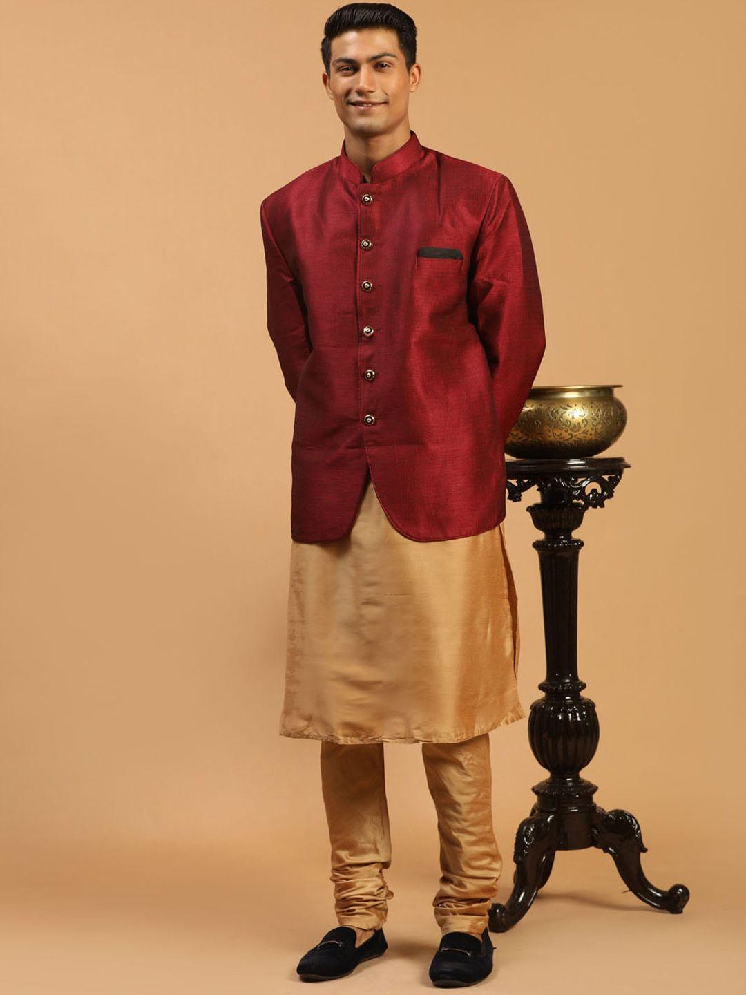 vastramay men regular straight kurta with churidar & jacket